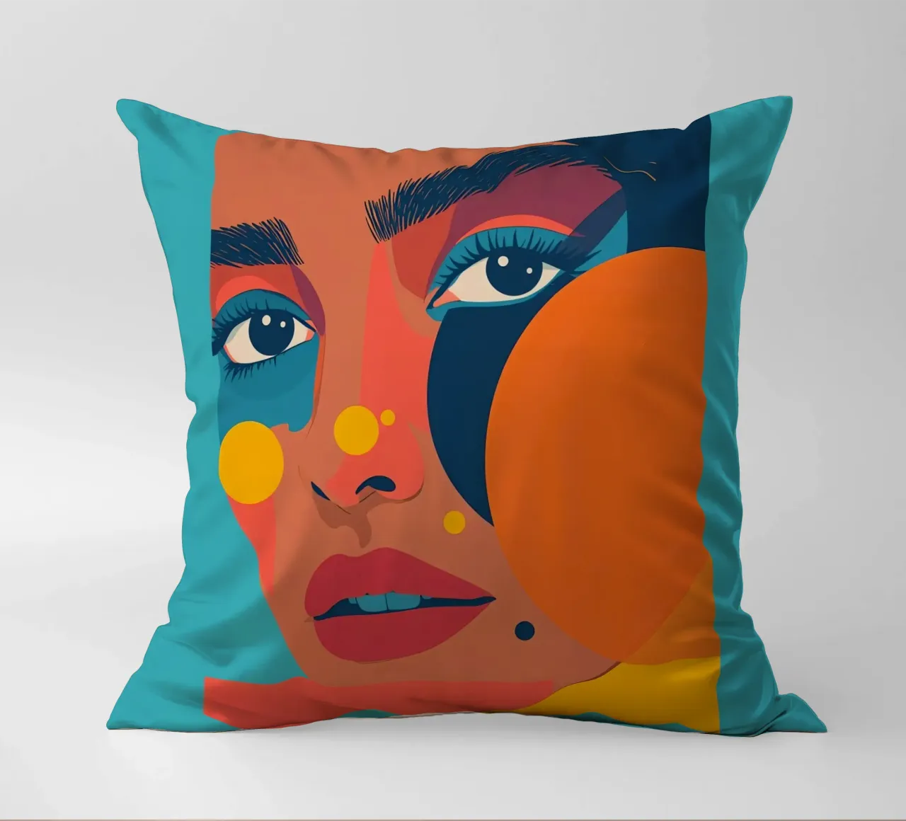 Ritratto astratto di donna con forme geometriche e colore piatto cuscino da DesignDoodle