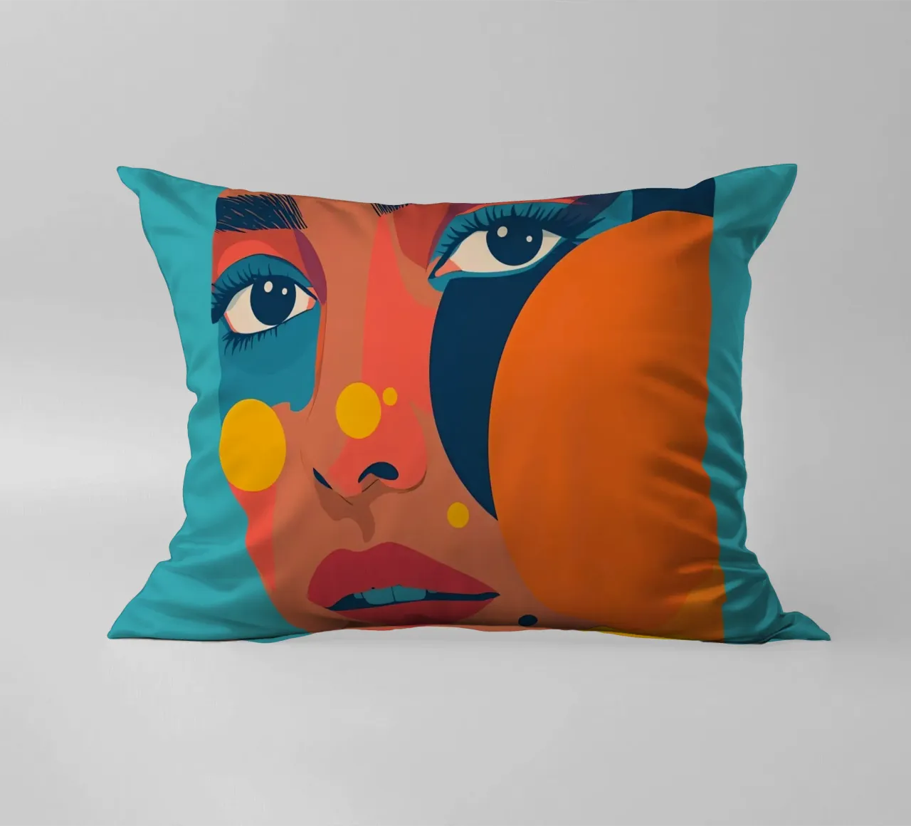 Ritratto astratto di donna con forme geometriche e colore piatto cuscino da DesignDoodle