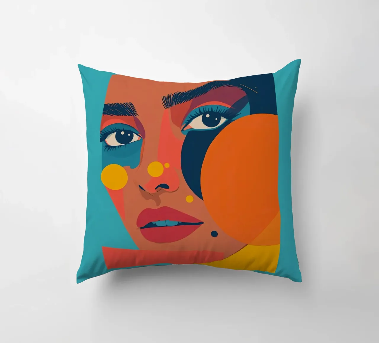 Ritratto astratto di donna con forme geometriche e colore piatto cuscino da DesignDoodle