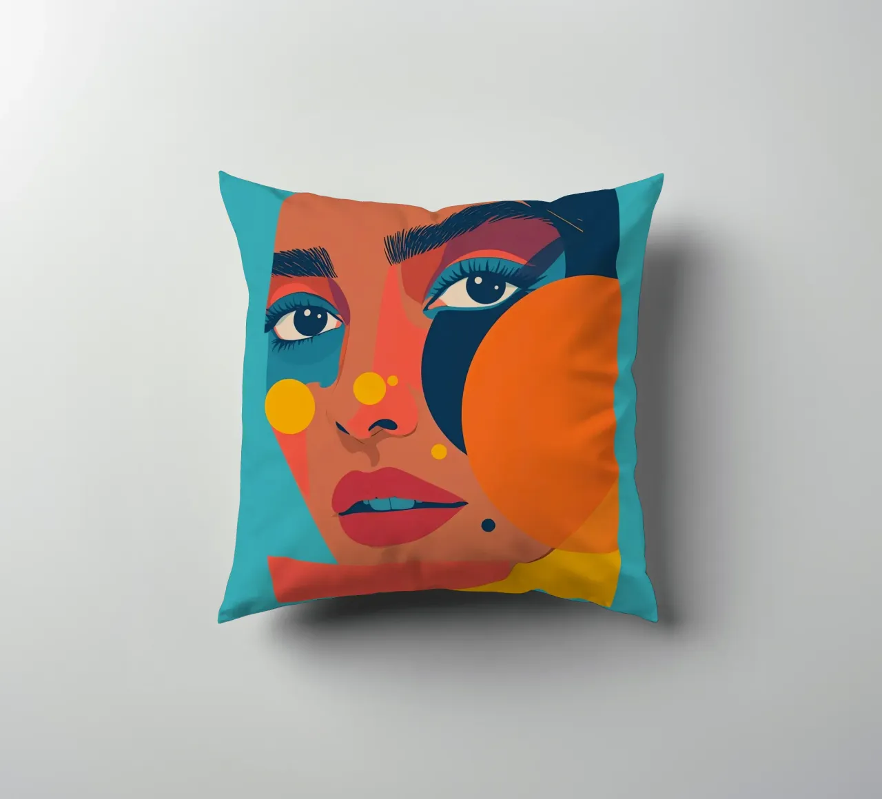 Ritratto astratto di donna con forme geometriche e colore piatto cuscino da DesignDoodle