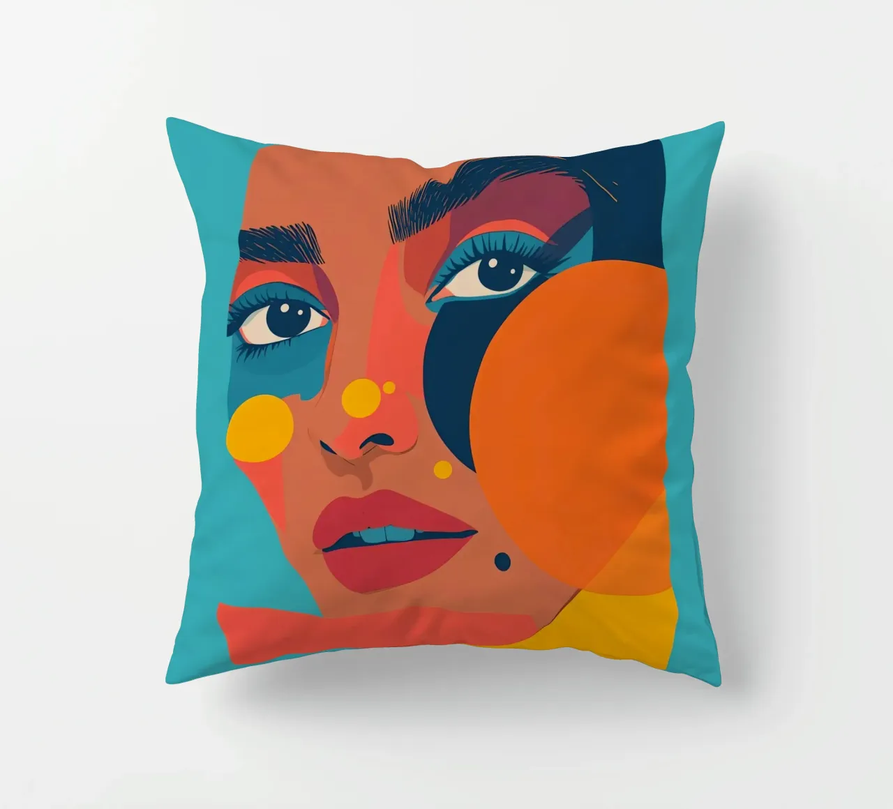 Ritratto astratto di donna con forme geometriche e colore piatto cuscino da DesignDoodle