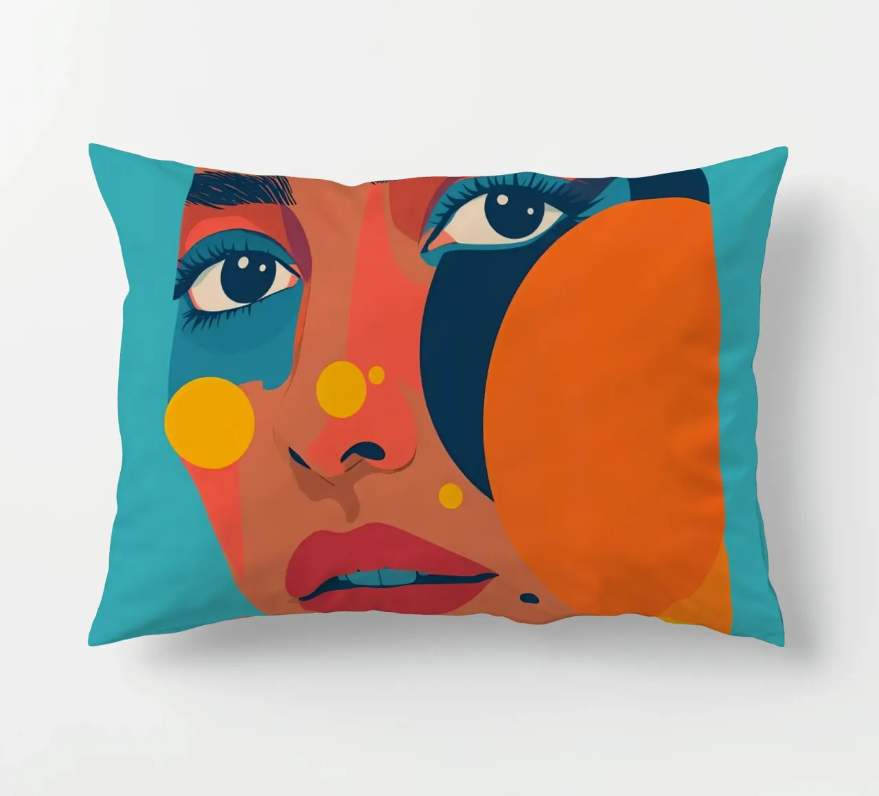 Ritratto astratto di donna con forme geometriche e colore piatto cuscino da DesignDoodle