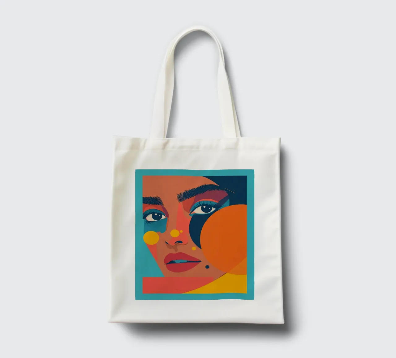 Ritratto astratto di donna con forme geometriche e colore piatto borsa in juta da DesignDoodle