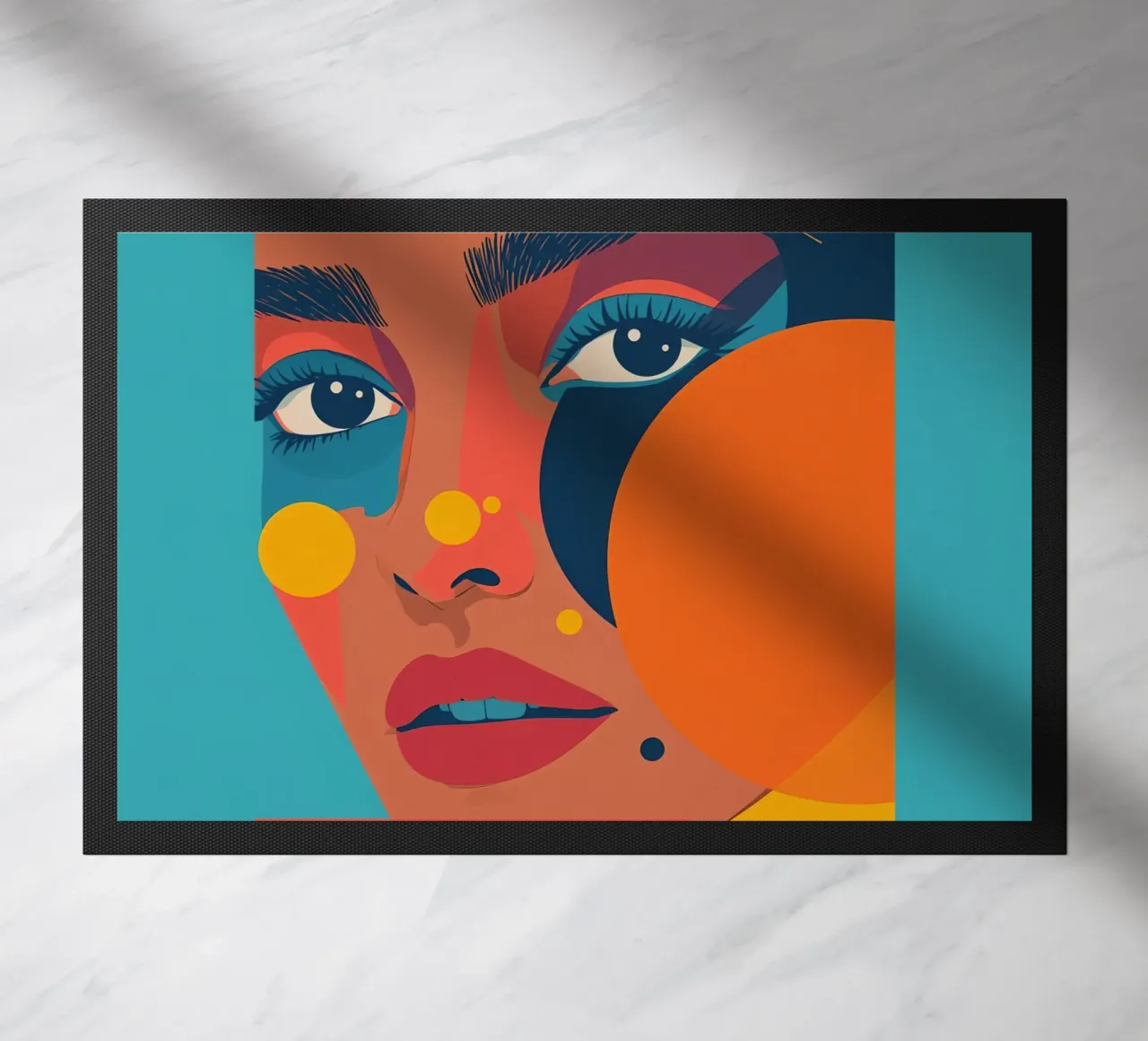 Ritratto astratto di donna con forme geometriche e colore piatto zerbino da DesignDoodle