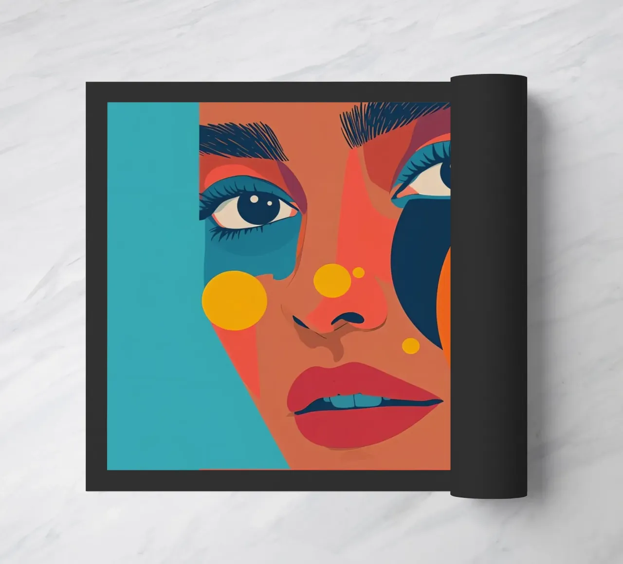 Ritratto astratto di donna con forme geometriche e colore piatto zerbino da DesignDoodle