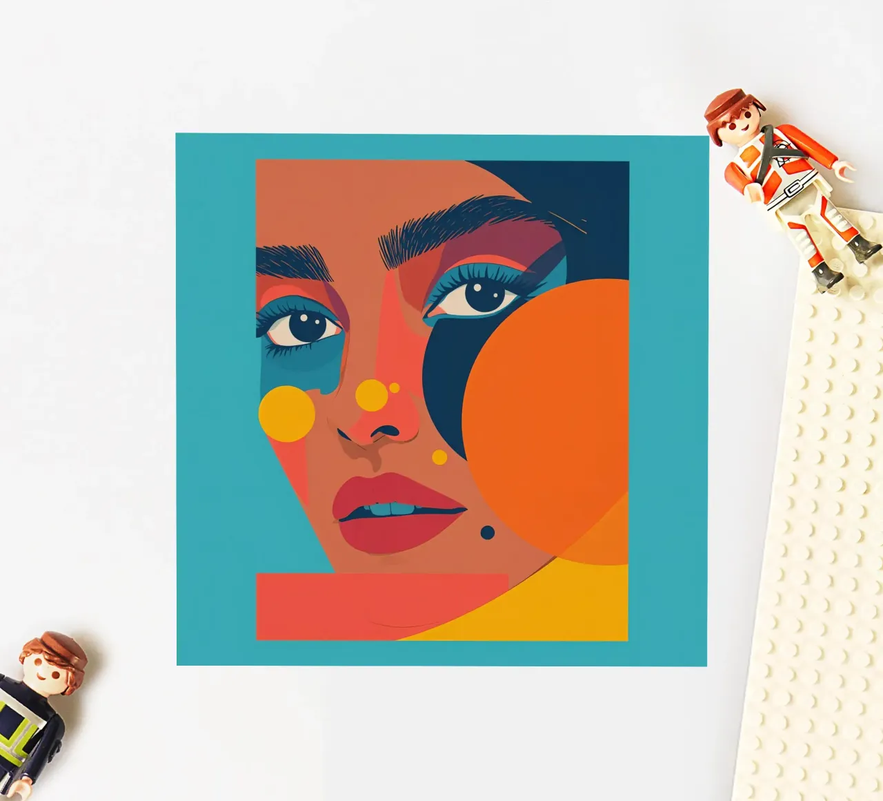 Ritratto astratto di donna con forme geometriche e colore piatto adesivo da DesignDoodle