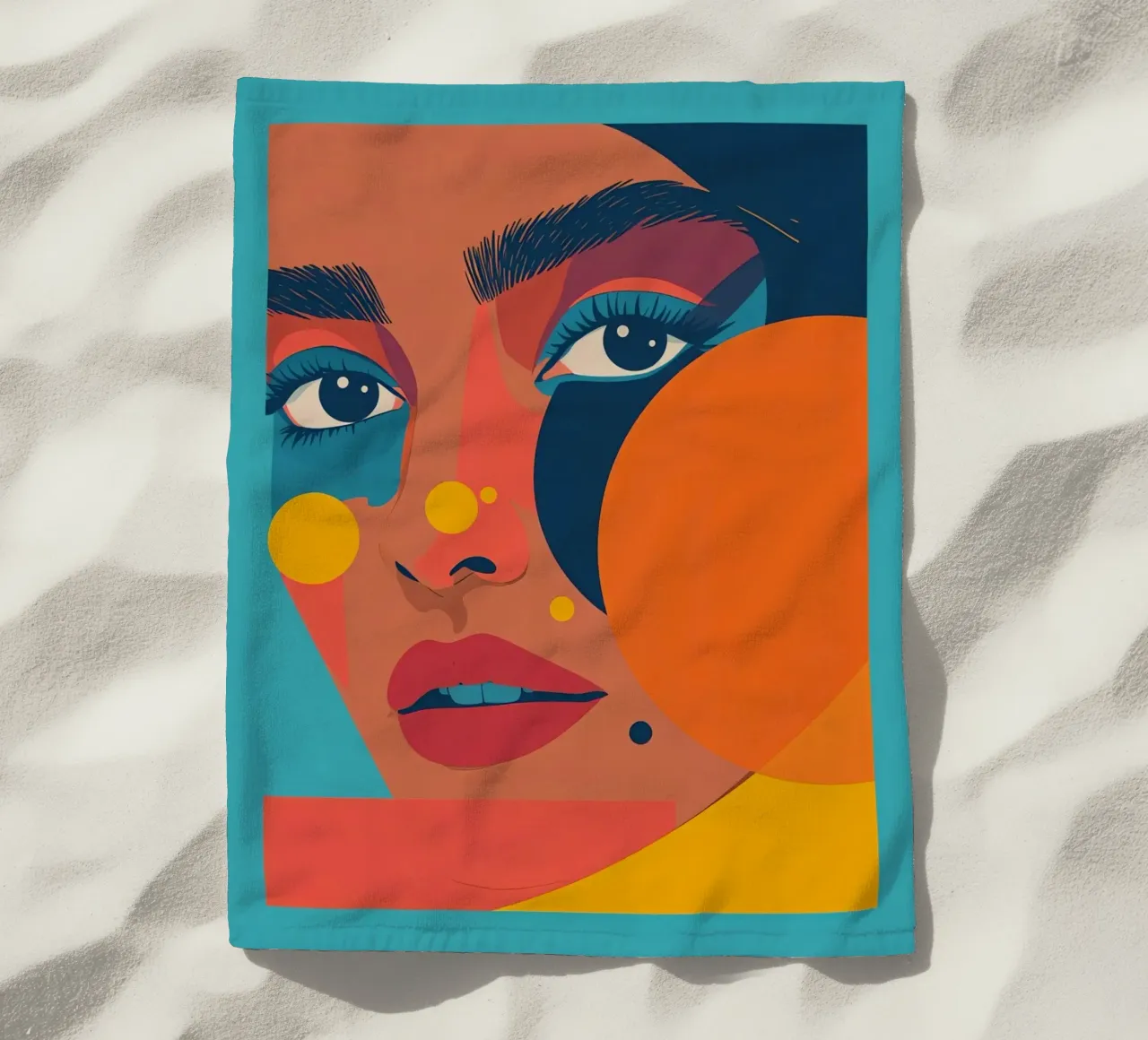 Ritratto astratto di donna con forme geometriche e colore piatto telo mare da DesignDoodle