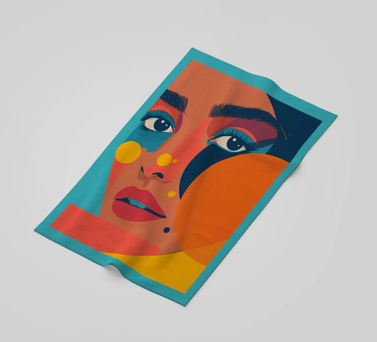 Ritratto astratto di donna con forme geometriche e colore piatto telo mare da DesignDoodle