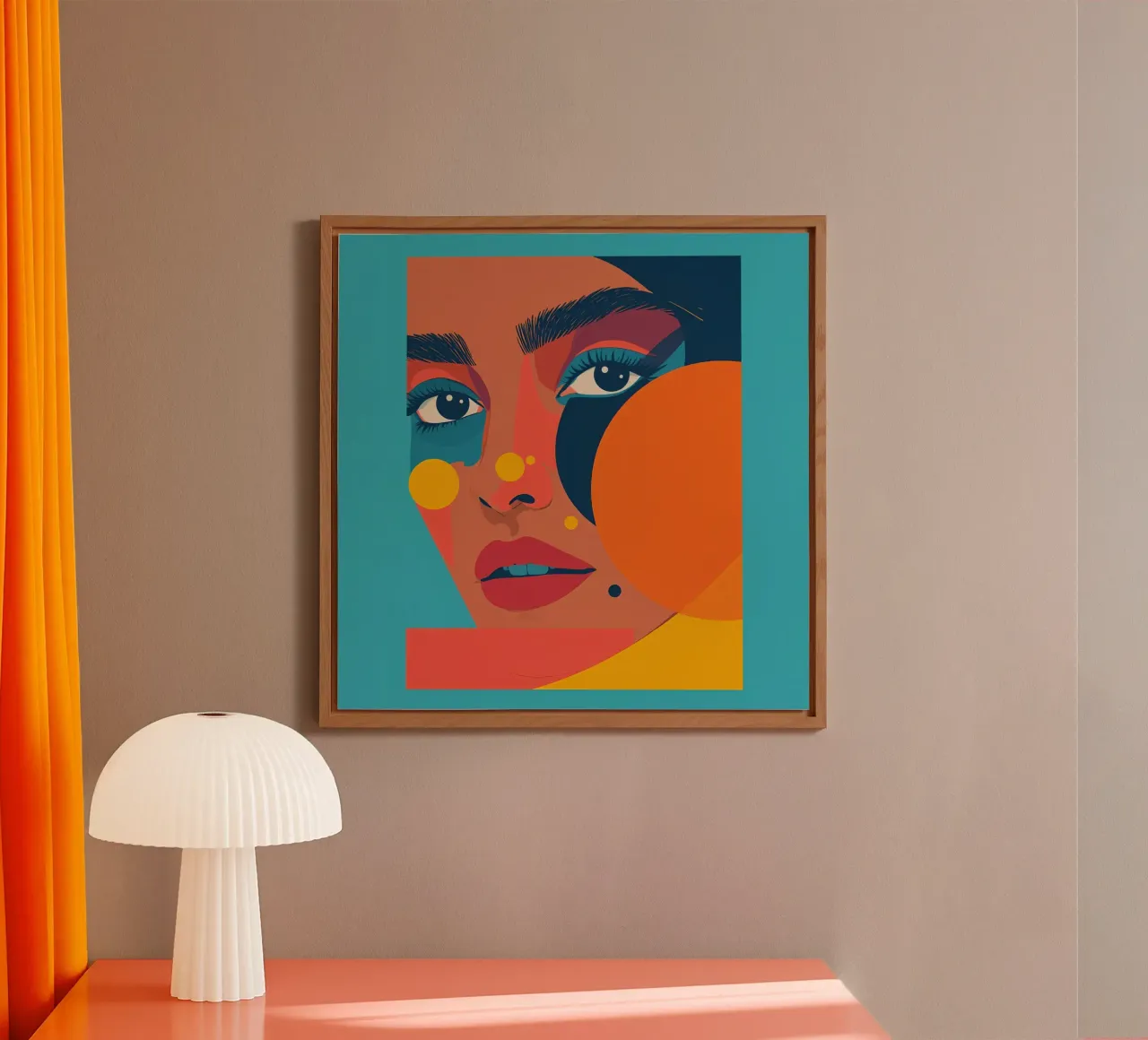 Ritratto astratto di donna con forme geometriche e colore piatto alluminio dibond da DesignDoodle