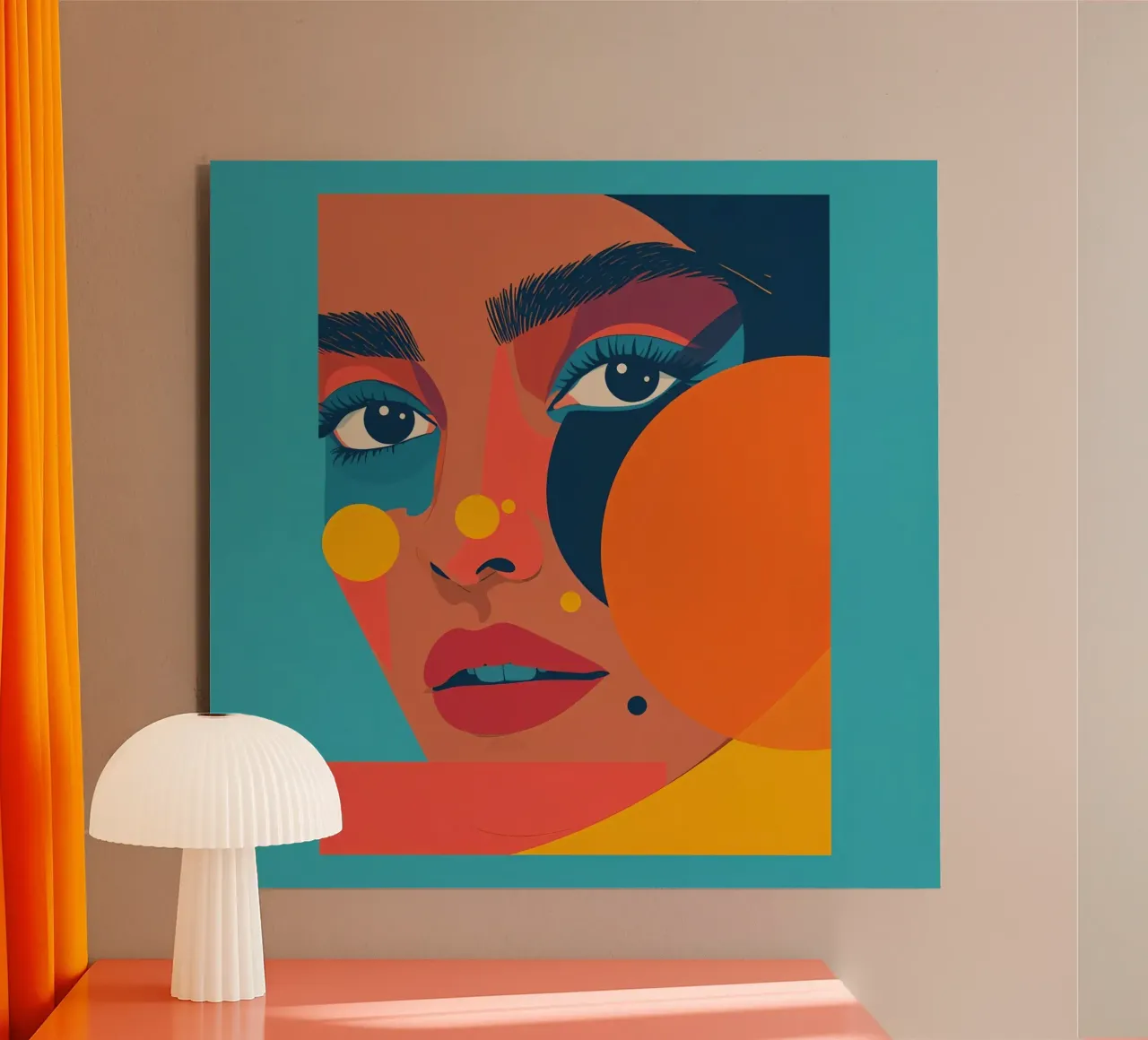 Ritratto astratto di donna con forme geometriche e colore piatto alluminio dibond da DesignDoodle