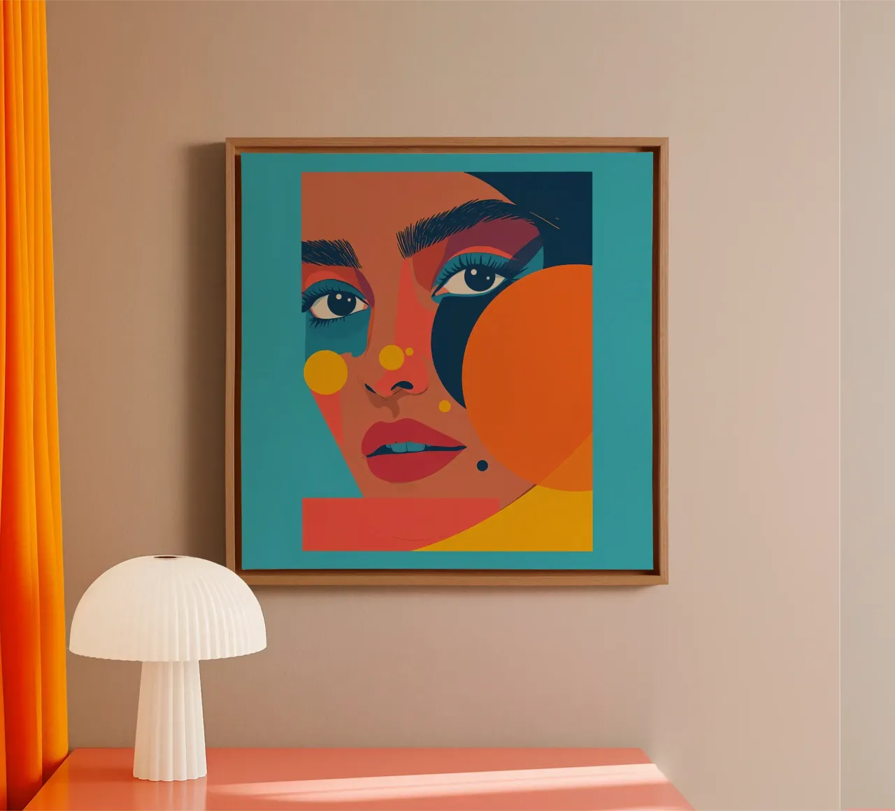 Ritratto astratto di donna con forme geometriche e colore piatto tela con Cornice a cassetta da DesignDoodle