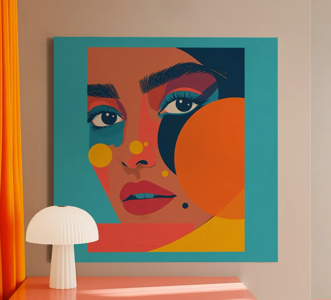 Ritratto astratto di donna con forme geometriche e colore piatto tela con Cornice a cassetta da DesignDoodle