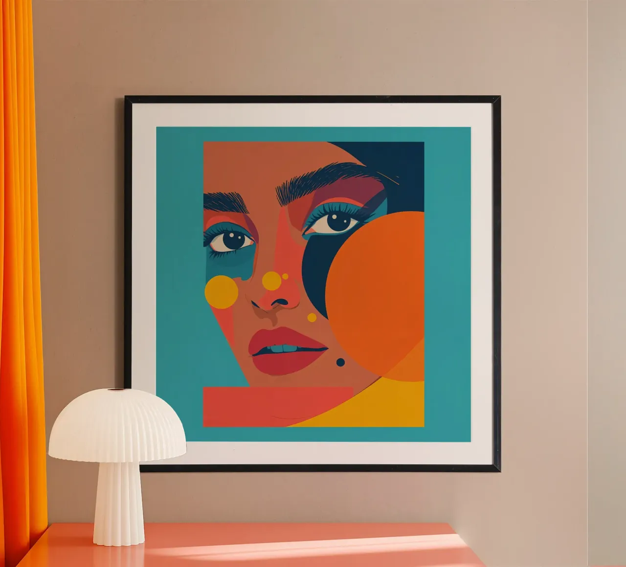 Abstract Woman Portrait with Geometric Shapes and Flat Color poster with plastic frame by DesignDoodle