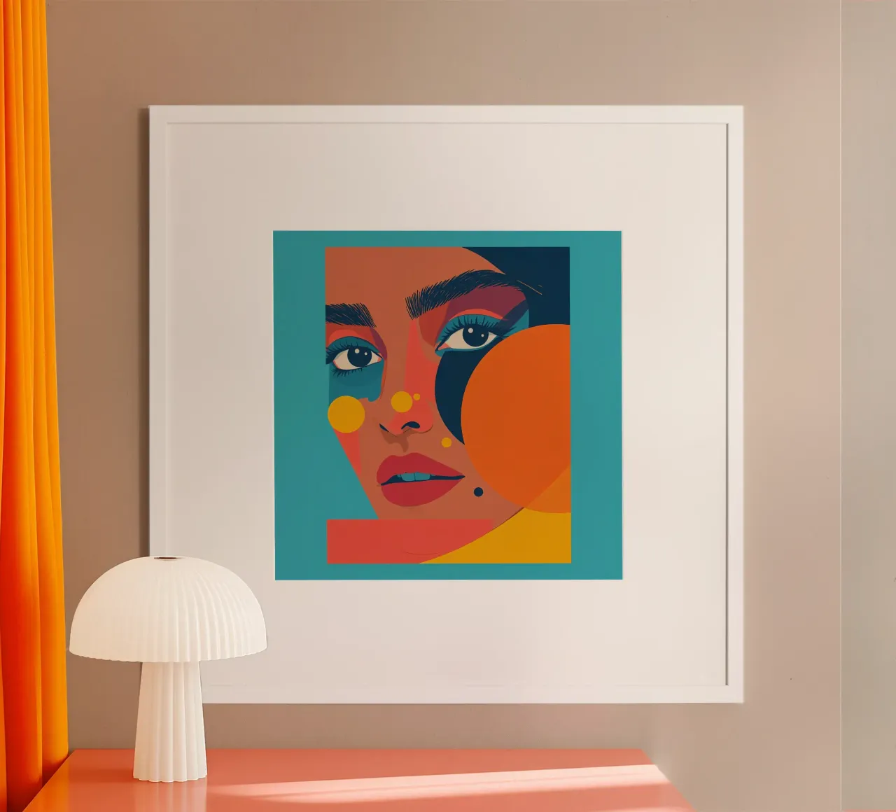 Abstract Woman Portrait with Geometric Shapes and Flat Color poster with plastic frame by DesignDoodle