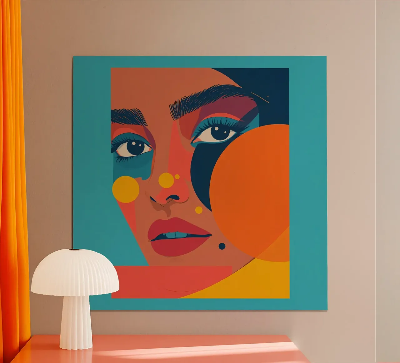 Abstract Woman Portrait with Geometric Shapes and Flat Color poster with plastic frame by DesignDoodle