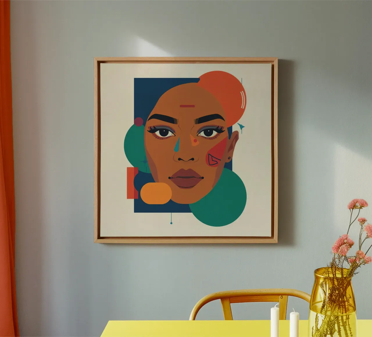 Abstrakte ältere Frau Porträt mit geometrischen Formen Leinwand mit Schattenfugenrahmen von DesignDoodle