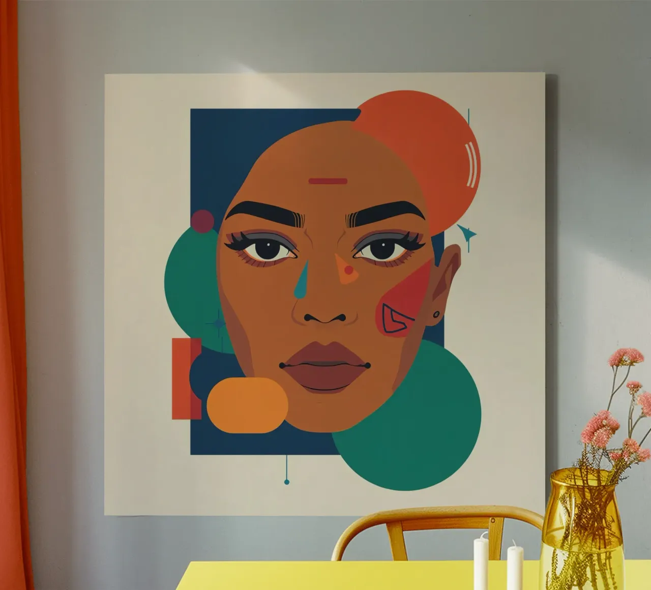 Abstrakte ältere Frau Porträt mit geometrischen Formen Leinwand mit Schattenfugenrahmen von DesignDoodle
