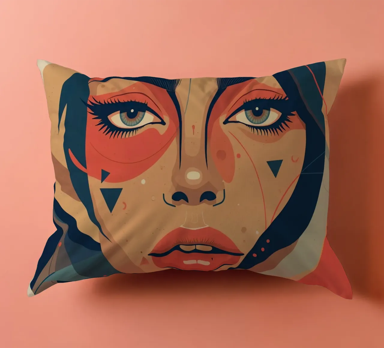 Volto di donna astratto con elementi geometrici freddi cuscino da DesignDoodle