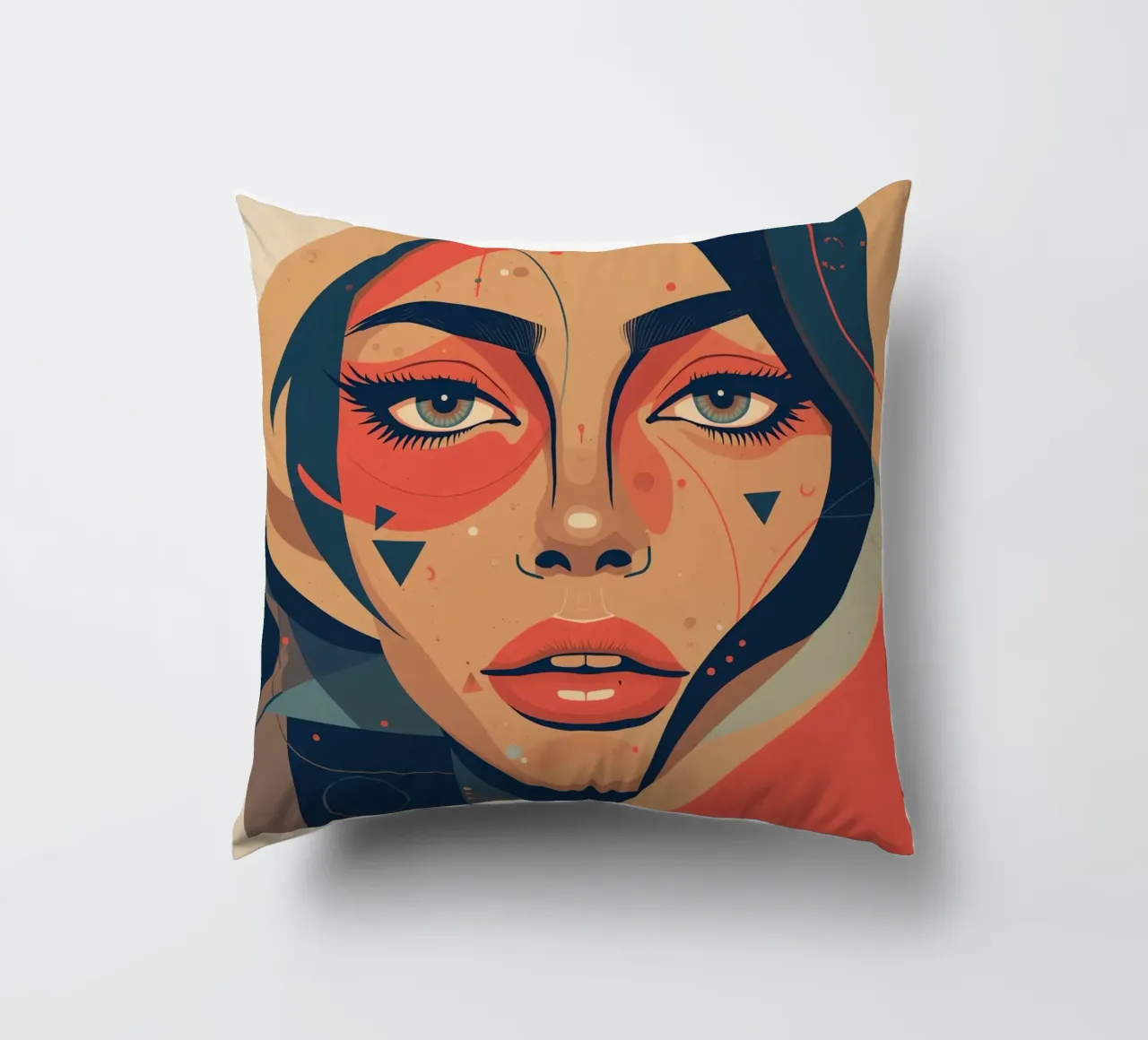 Volto di donna astratto con elementi geometrici freddi cuscino da DesignDoodle