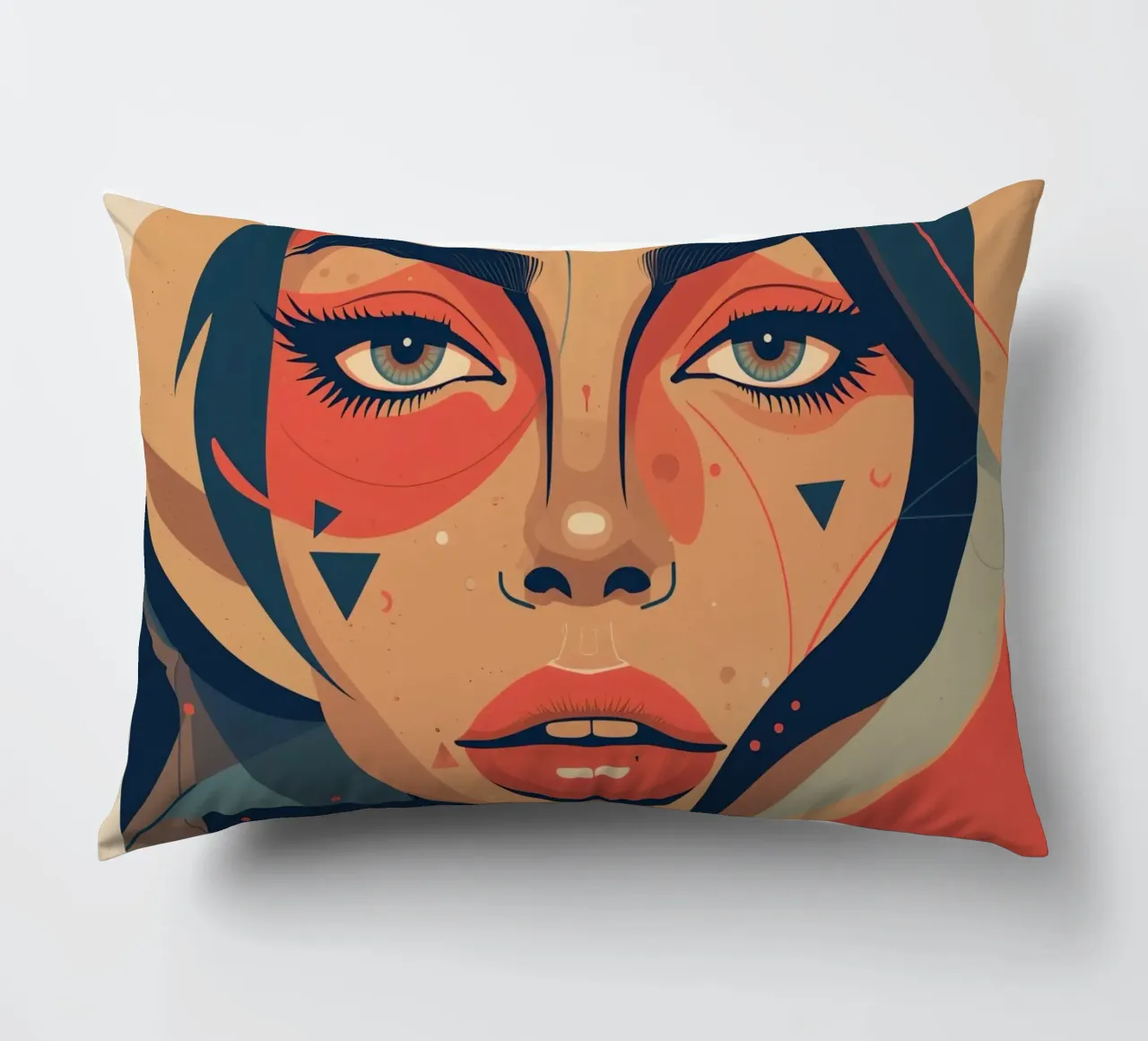 Volto di donna astratto con elementi geometrici freddi cuscino da DesignDoodle