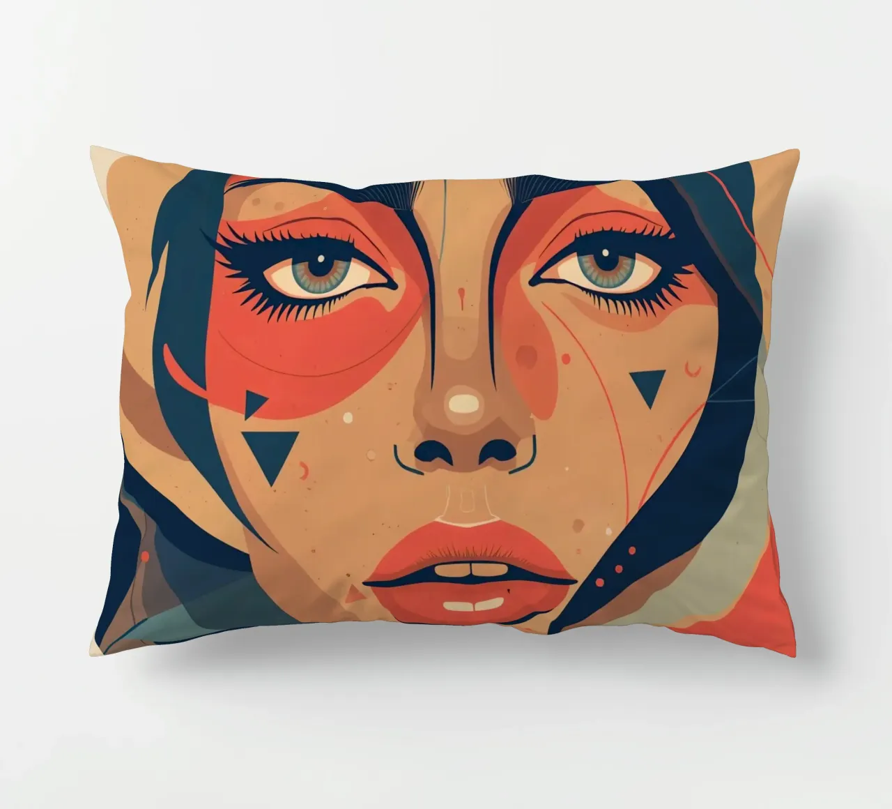 Volto di donna astratto con elementi geometrici freddi cuscino da DesignDoodle