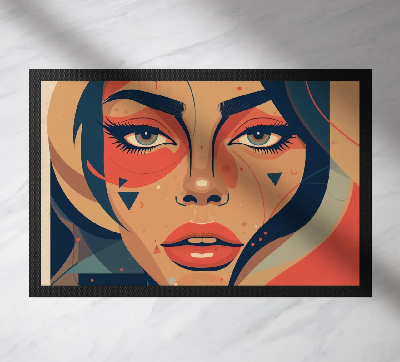 Volto di donna astratto con elementi geometrici freddi zerbino da DesignDoodle
