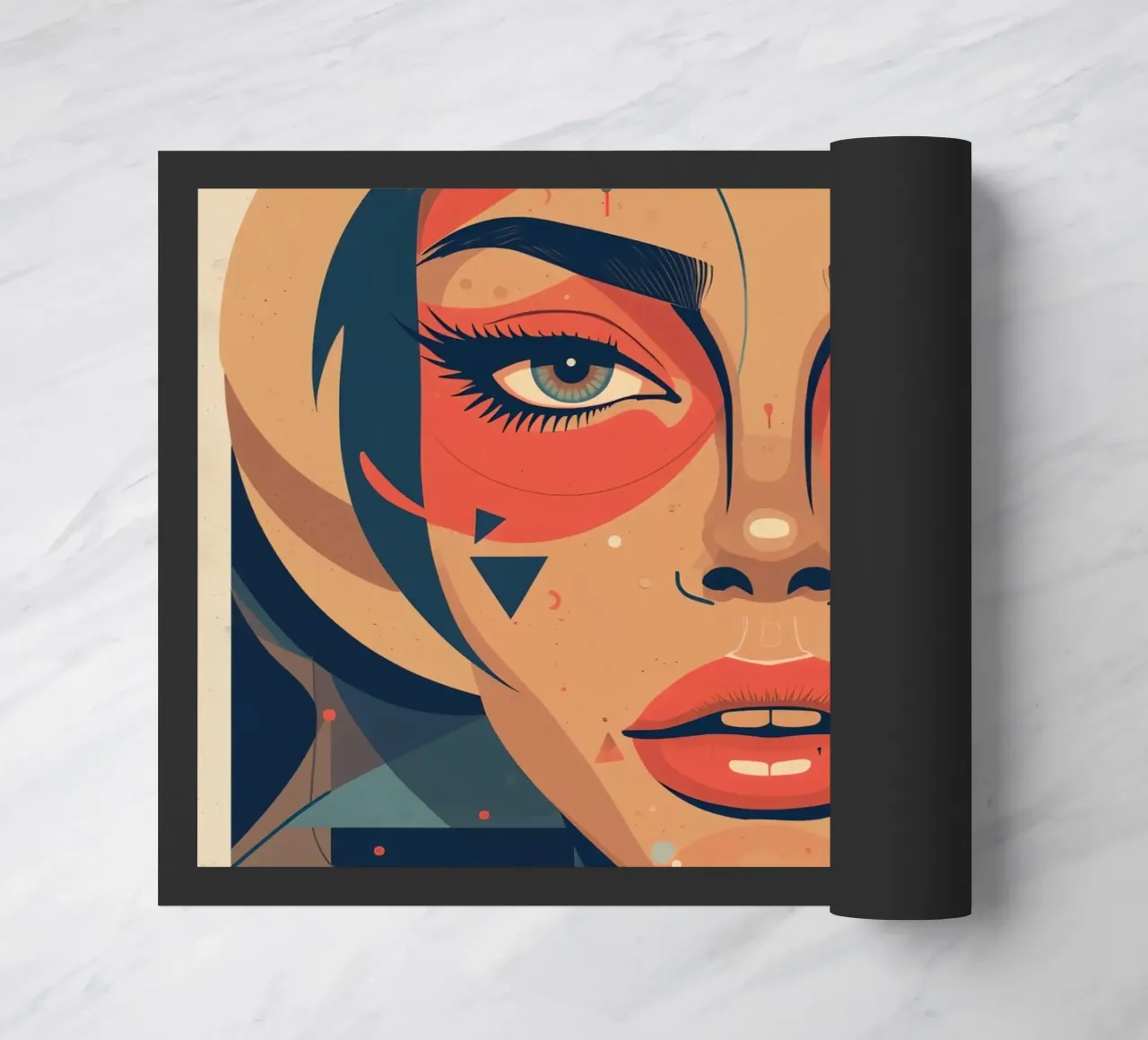 Volto di donna astratto con elementi geometrici freddi zerbino da DesignDoodle