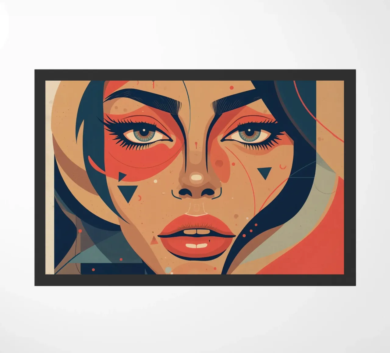 Volto di donna astratto con elementi geometrici freddi zerbino da DesignDoodle
