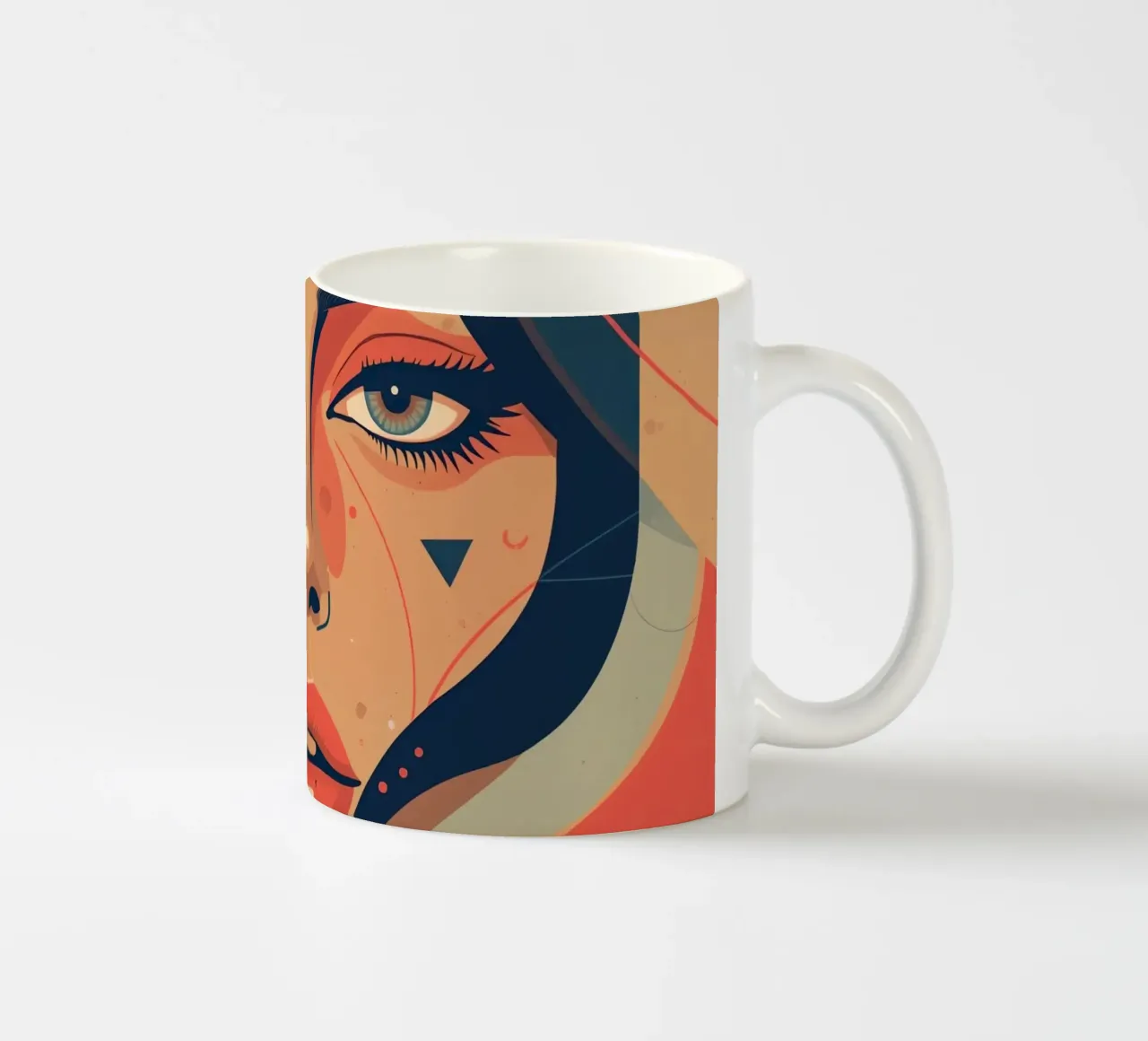 Volto di donna astratto con elementi geometrici freddi tazza in ceramica da DesignDoodle