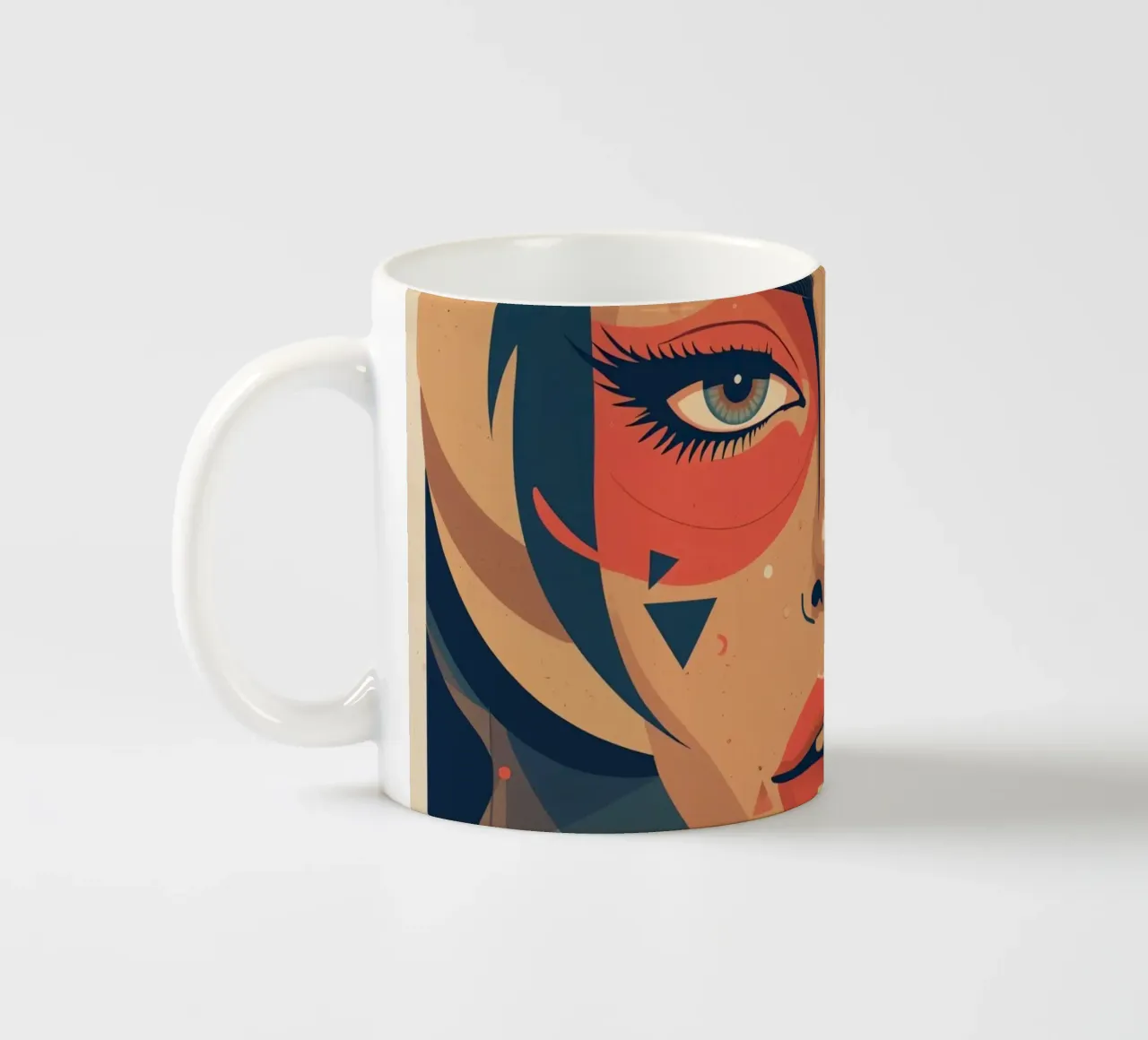 Volto di donna astratto con elementi geometrici freddi tazza in ceramica da DesignDoodle