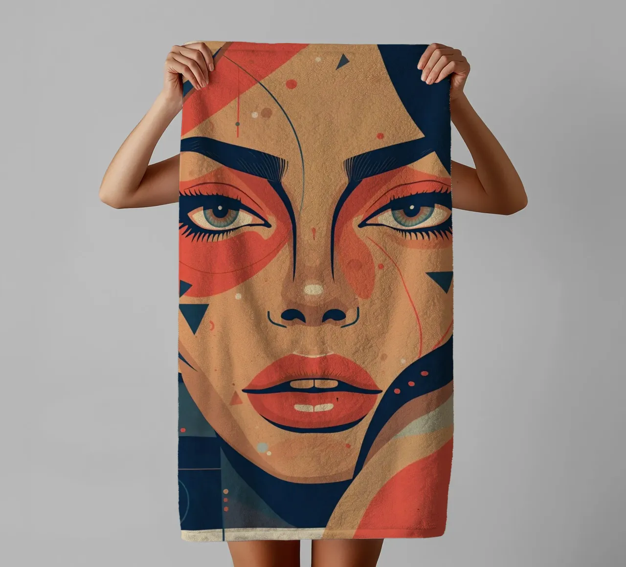 Abstract Woman's Face with Cool Geometric Elements towel by DesignDoodle
