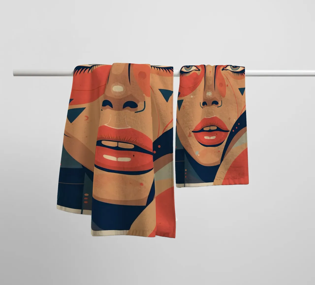 Abstract Woman's Face with Cool Geometric Elements towel by DesignDoodle