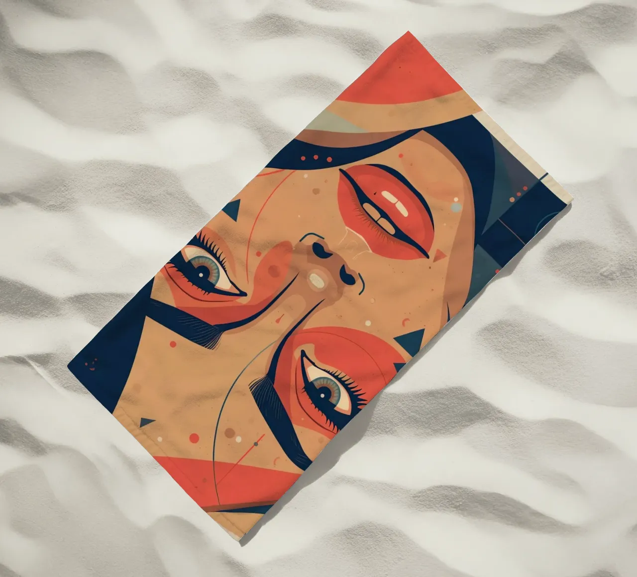 Volto di donna astratto con elementi geometrici freddi telo mare da DesignDoodle