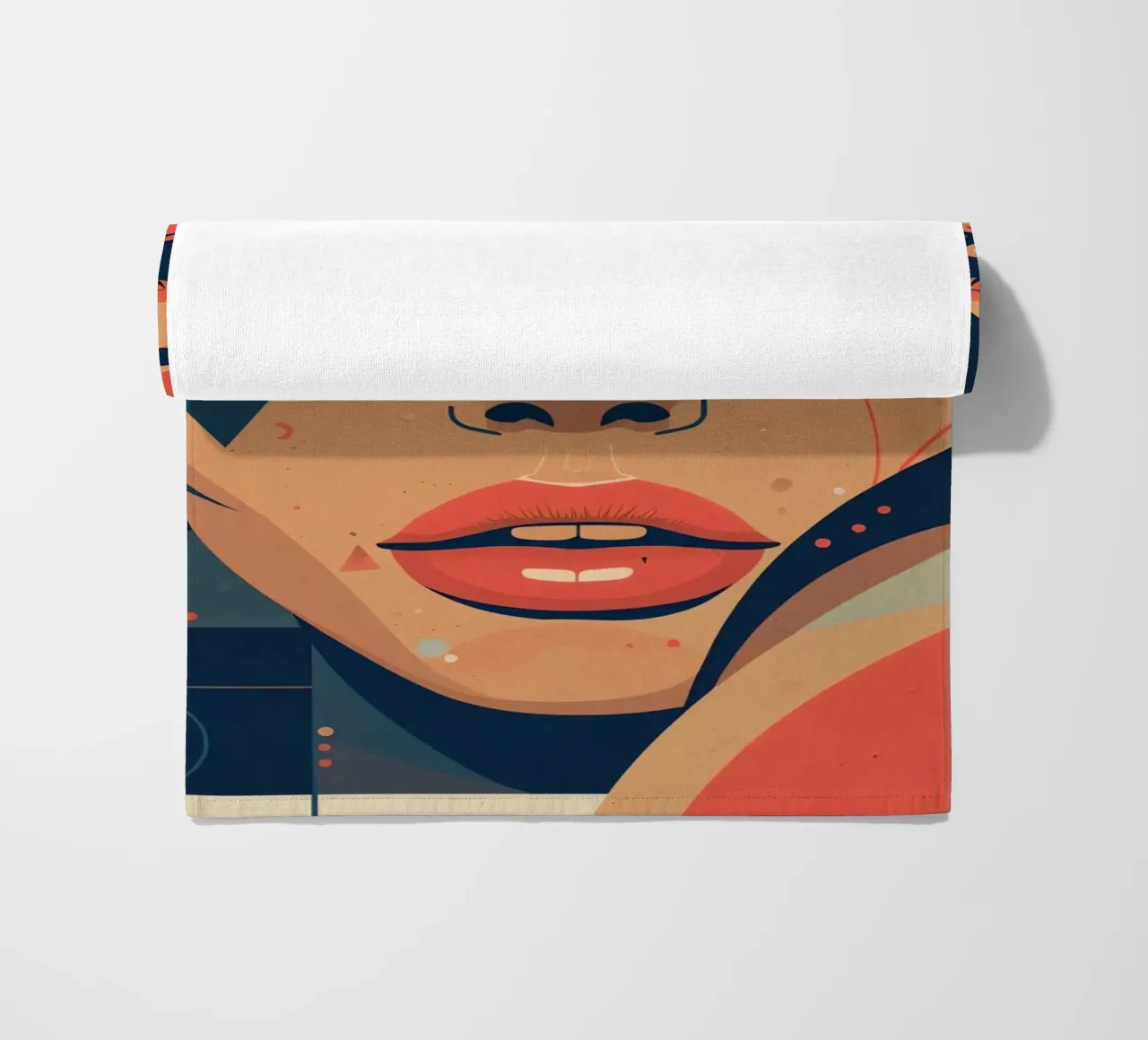 Volto di donna astratto con elementi geometrici freddi telo mare da DesignDoodle