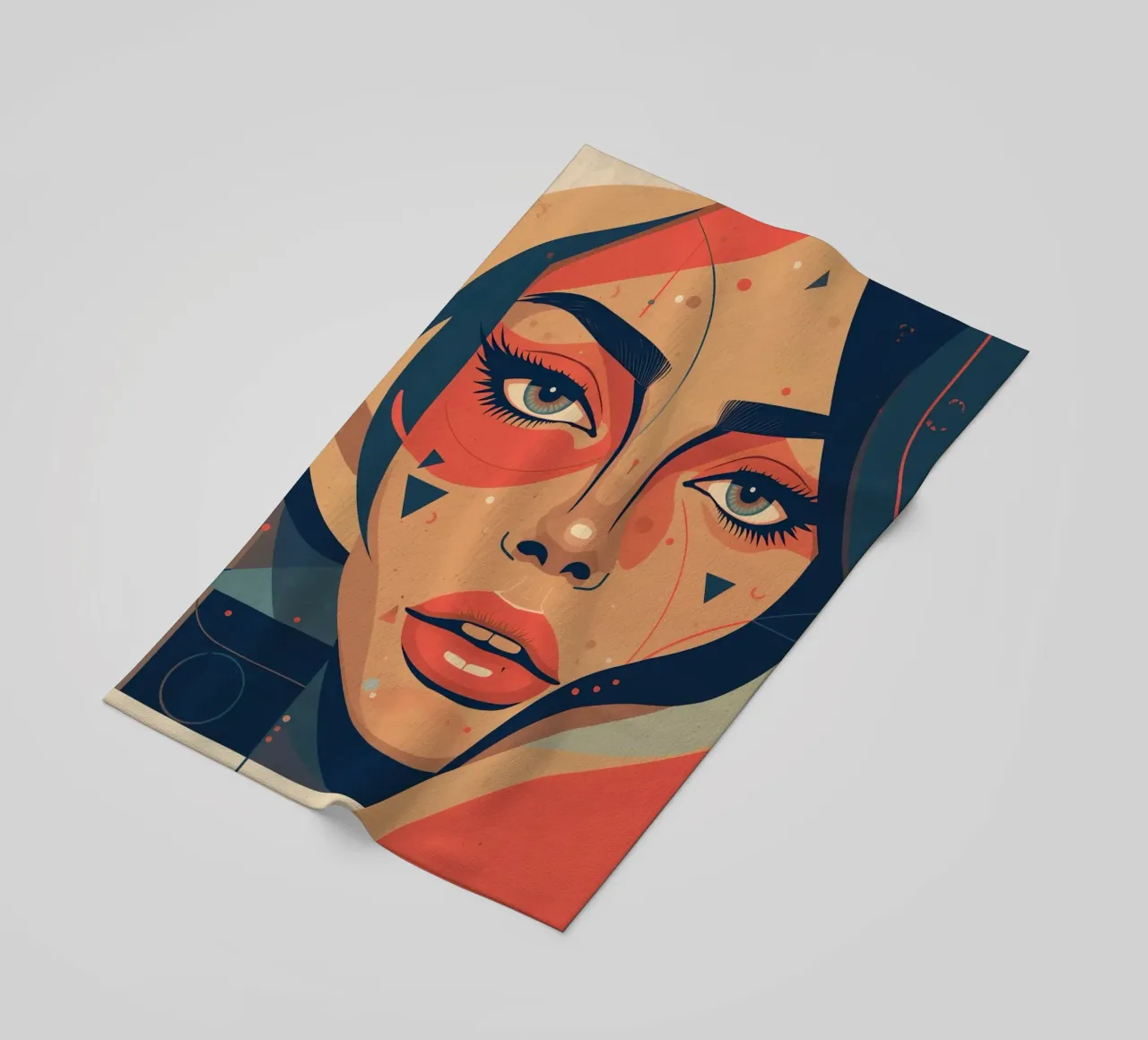 Volto di donna astratto con elementi geometrici freddi telo mare da DesignDoodle