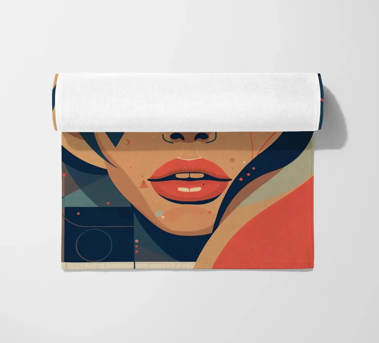Volto di donna astratto con elementi geometrici freddi telo mare da DesignDoodle