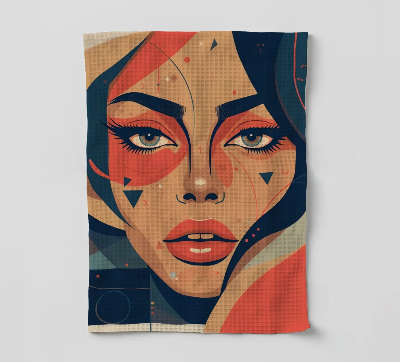 Volto di donna astratto con elementi geometrici freddi canovaccio da cucina da DesignDoodle