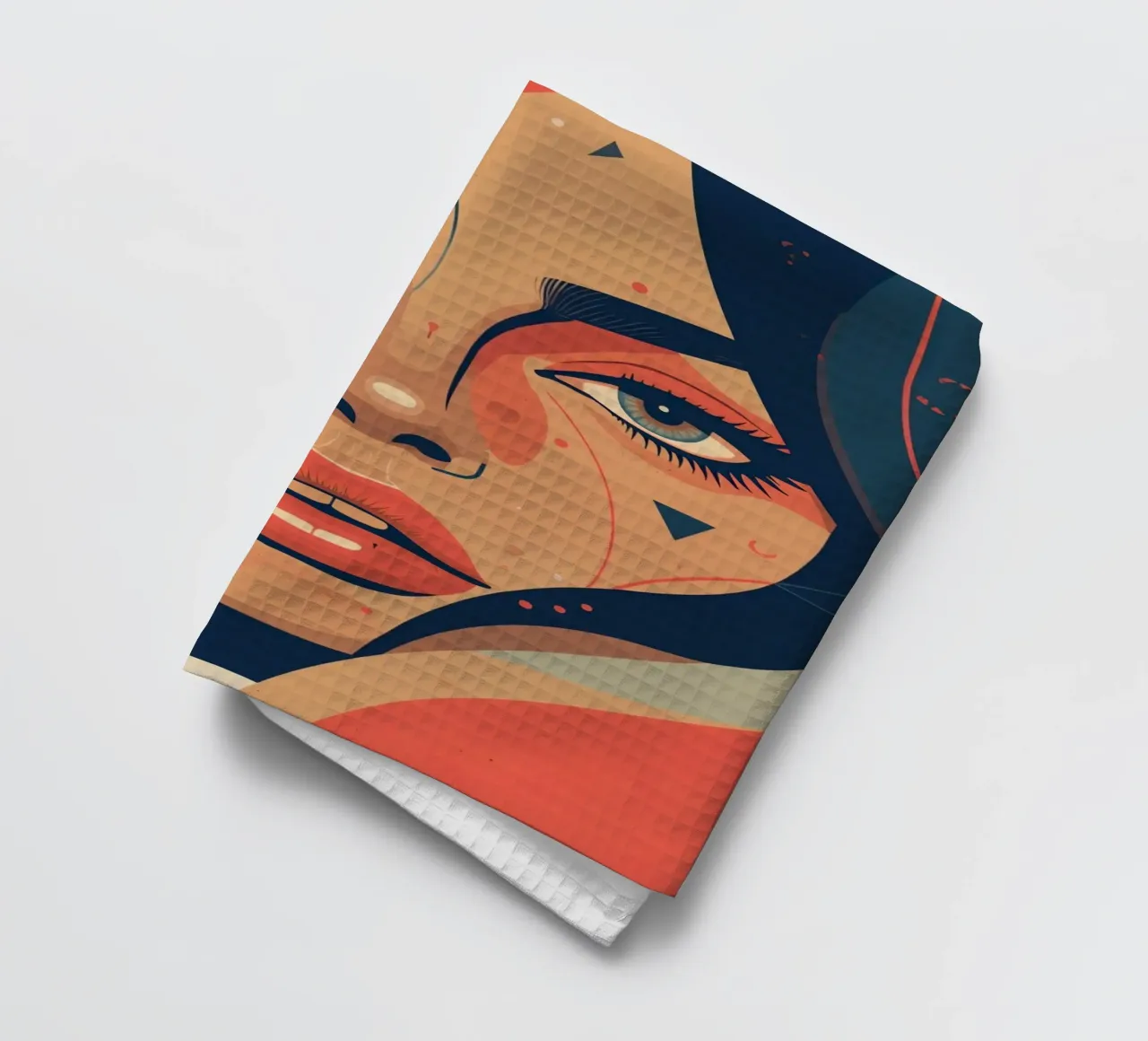 Volto di donna astratto con elementi geometrici freddi canovaccio da cucina da DesignDoodle