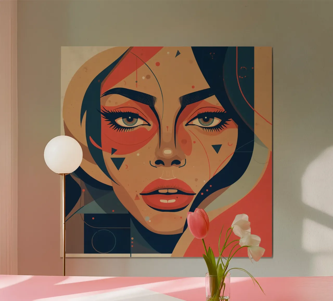 Visage de femme abstrait avec éléments géométriques froids poster de DesignDoodle