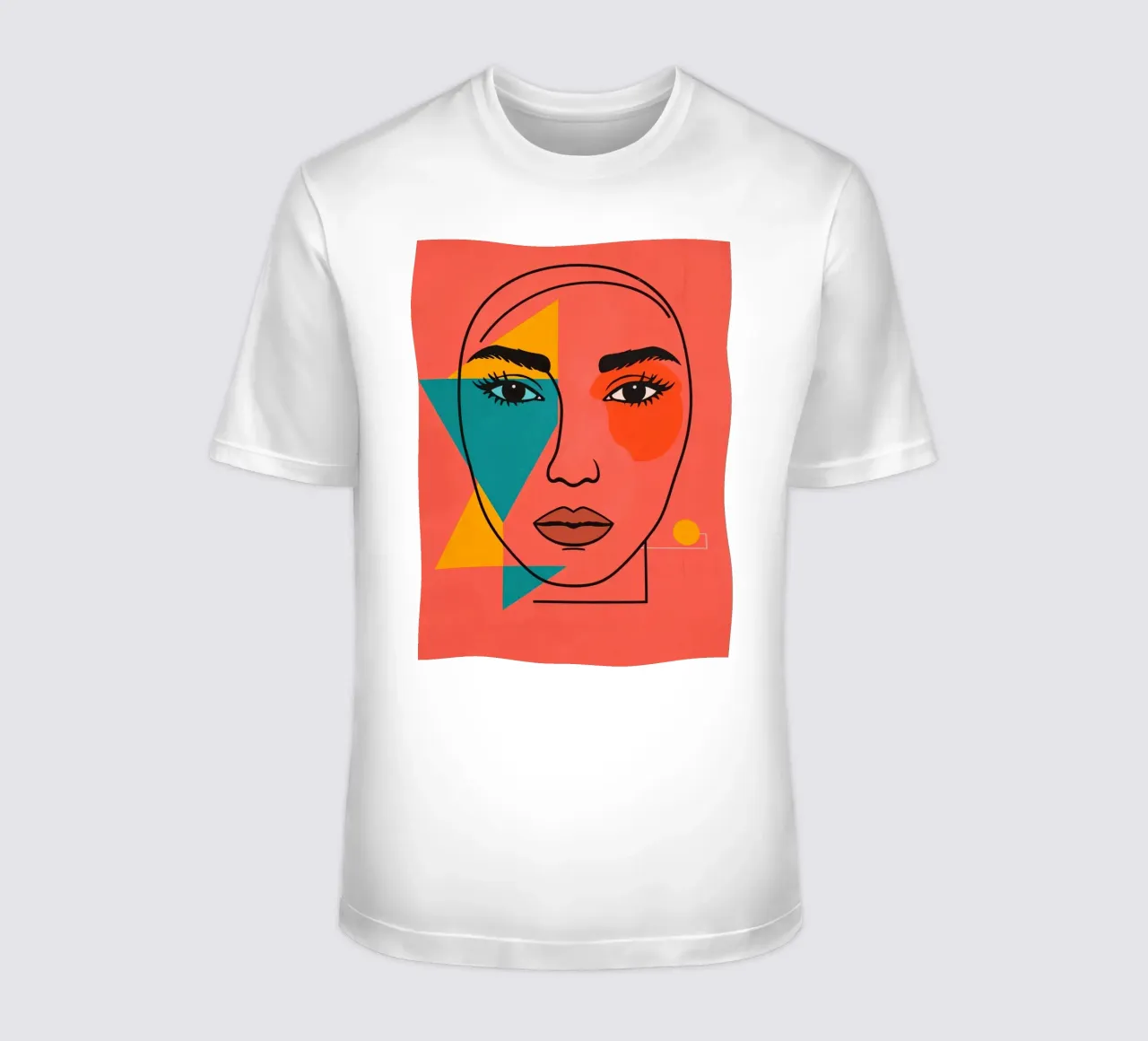 Abstract Woman's Face with Geometric Shapes red background t-shirt by DesignDoodle