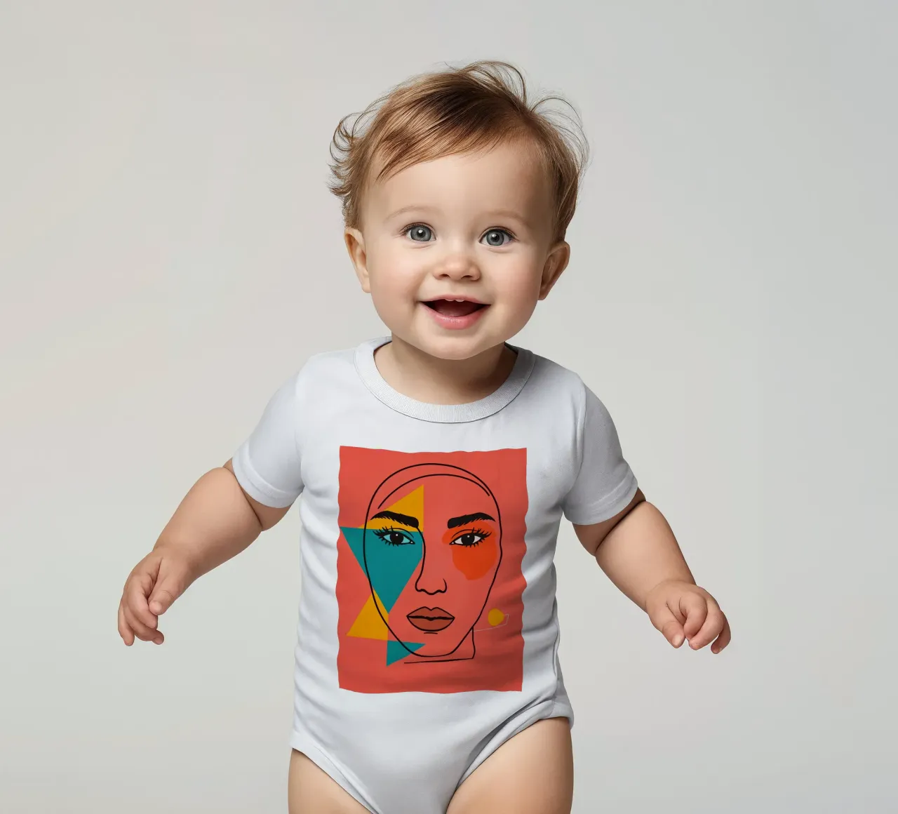 Abstract Woman's Face with Geometric Shapes red background short-sleeve baby romper by DesignDoodle