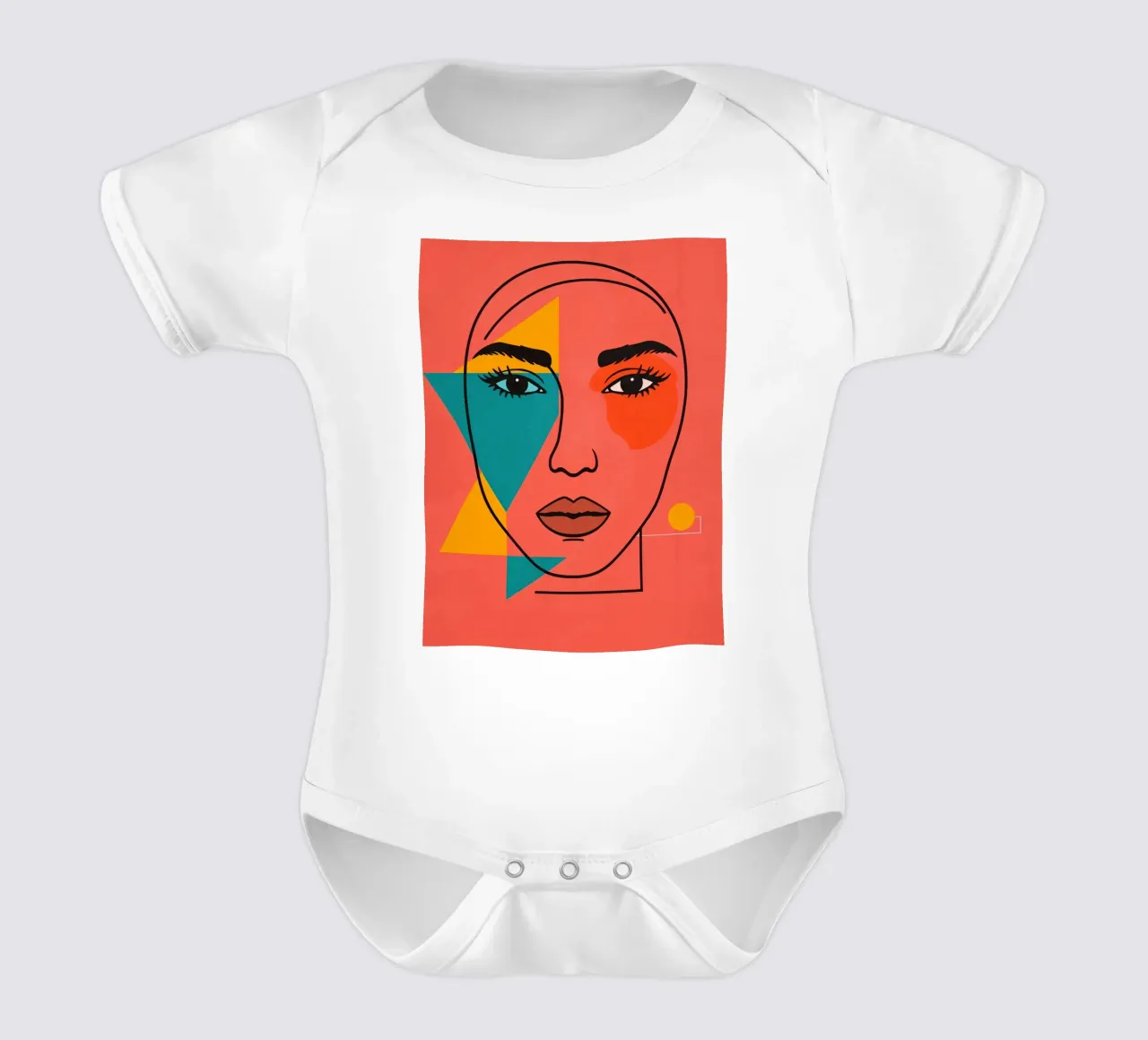 Abstract Woman's Face with Geometric Shapes red background short-sleeve baby romper by DesignDoodle