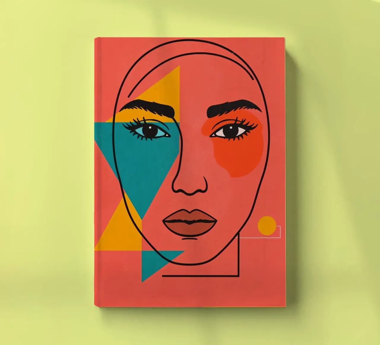Abstract Woman's Face with Geometric Shapes red background notebook by DesignDoodle