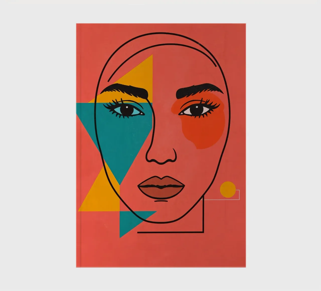 Abstract Woman's Face with Geometric Shapes red background notebook by DesignDoodle