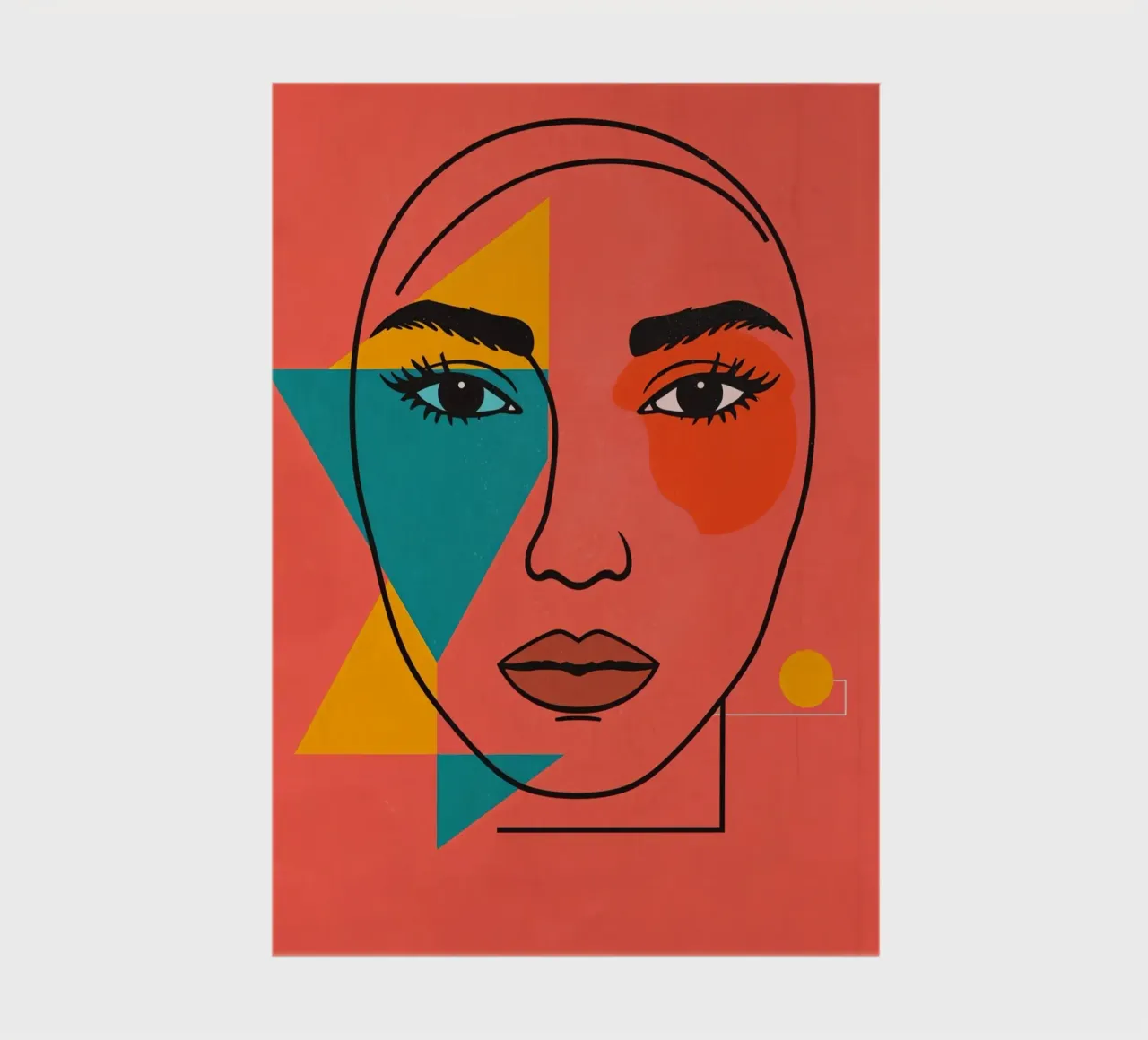 Abstract Woman's Face with Geometric Shapes red background notebook by DesignDoodle