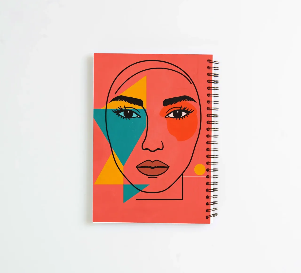 Abstract Woman's Face with Geometric Shapes red background spiral notebook by DesignDoodle