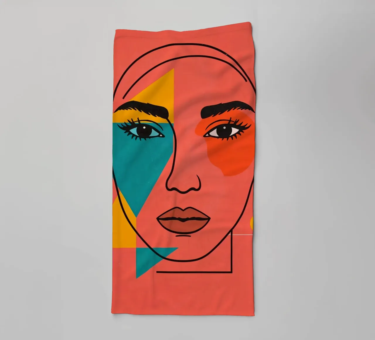 Abstract Woman's Face with Geometric Shapes red background towel by DesignDoodle
