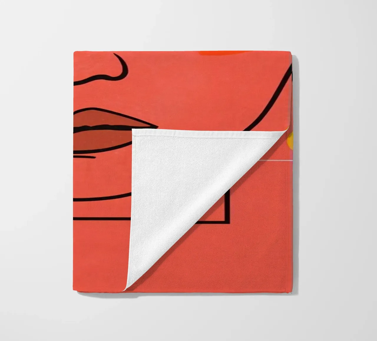 Abstract Woman's Face with Geometric Shapes red background beach towel by DesignDoodle