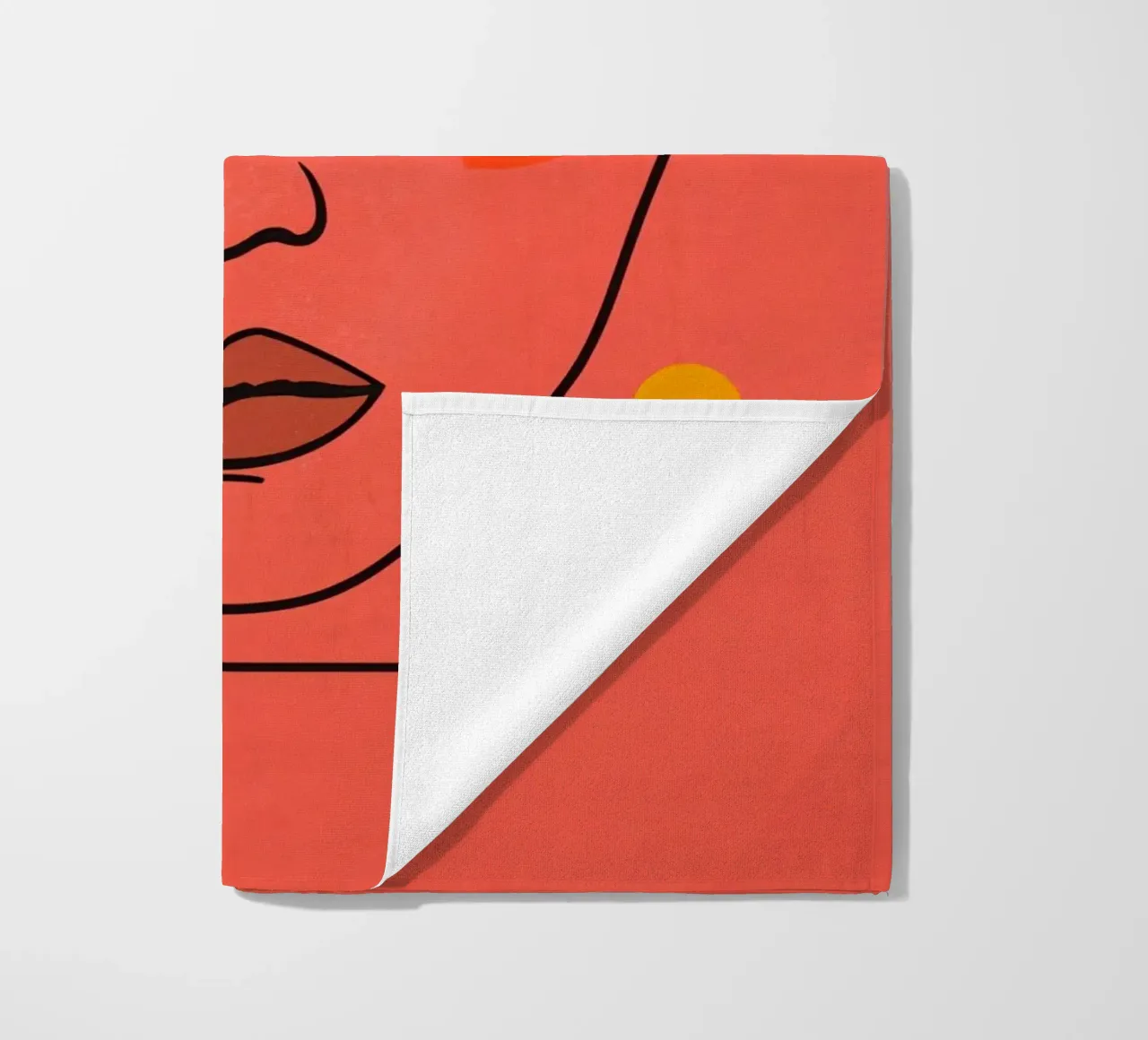 Abstract Woman's Face with Geometric Shapes red background beach towel by DesignDoodle