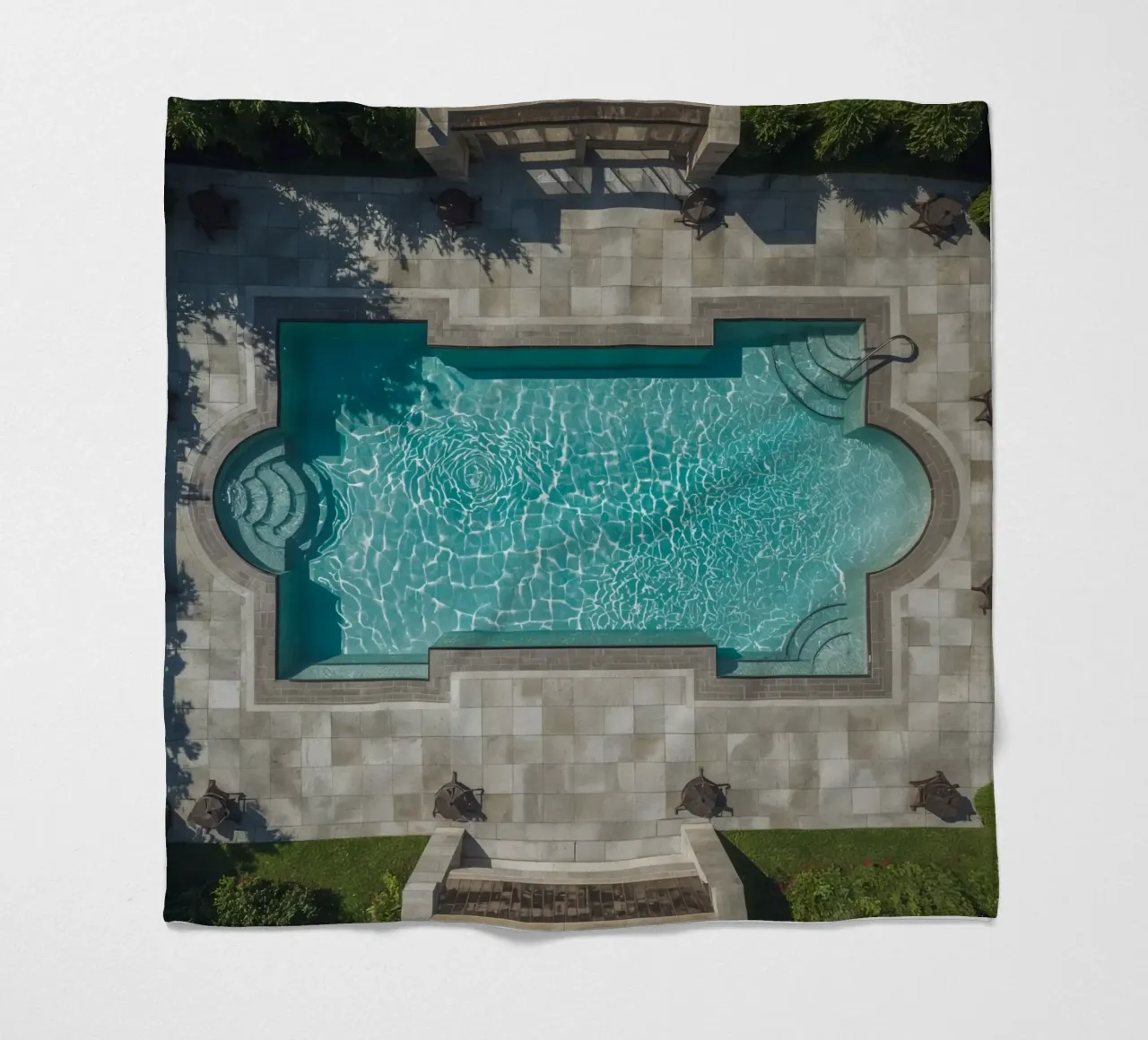 Aerial View of Rectangular Swimming Pool with Stone Patio fleece blanket by DesignDoodle